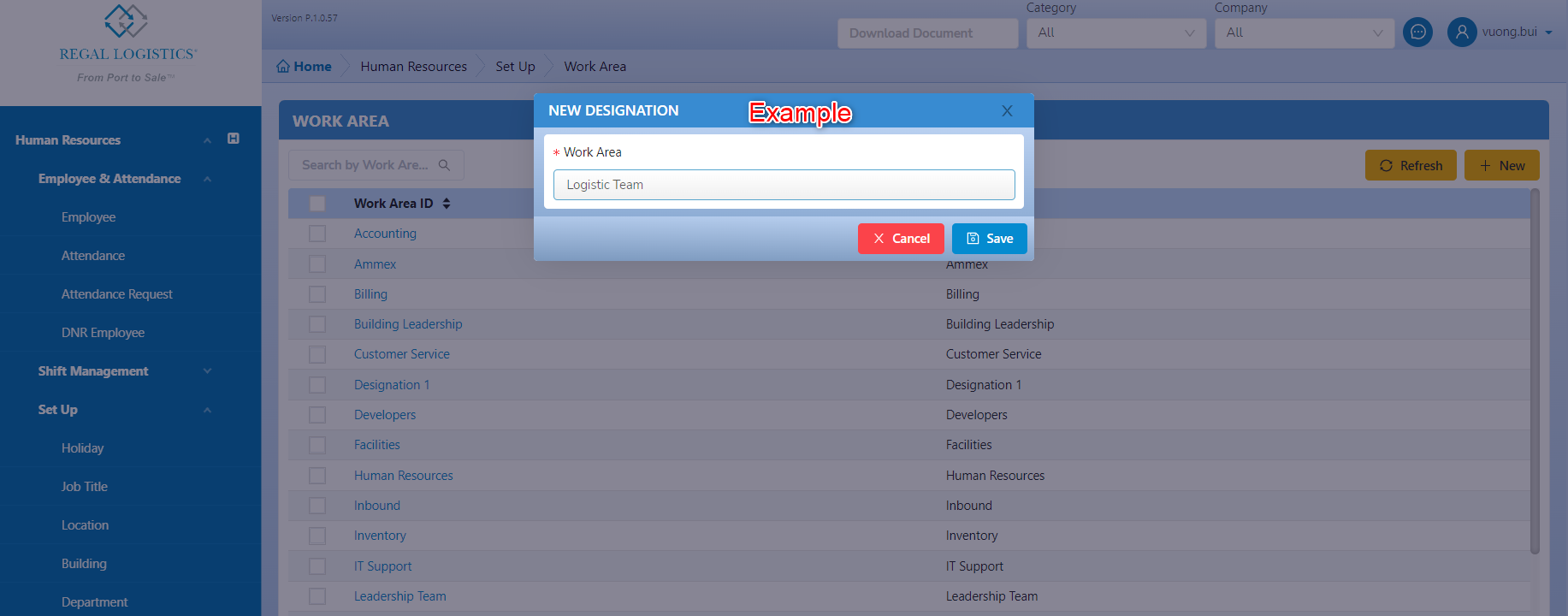 User Work Area Example : Create New Work Area